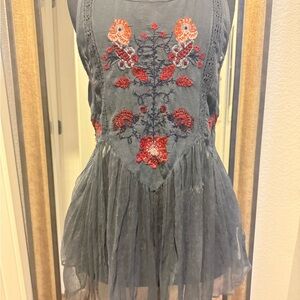 Free People Dark Gray Dress with Red Detailing